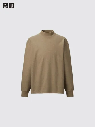 Men’s Brushed Jersey Mock Neck Long-Sleeve T-Shirt