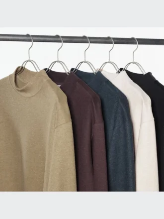 Men’s Brushed Jersey Mock Neck Long-Sleeve T-Shirt