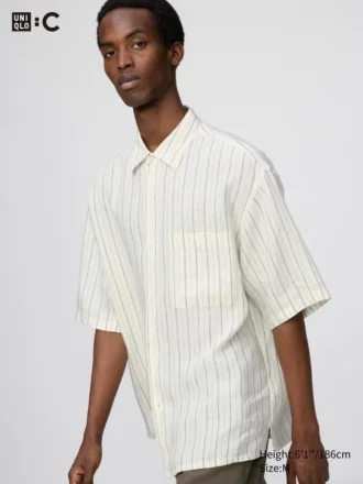 Men’s Premium Linen Oversized Shirt | Short Sleeve | Striped