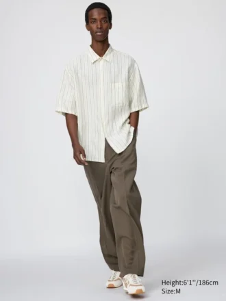 Men’s Premium Linen Oversized Shirt | Short Sleeve | Striped