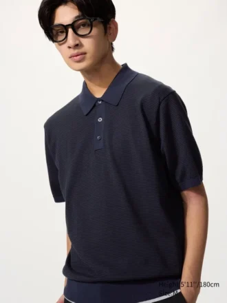 Men’s Washable Knitted Polo Sweater | Short Sleeve | Striped