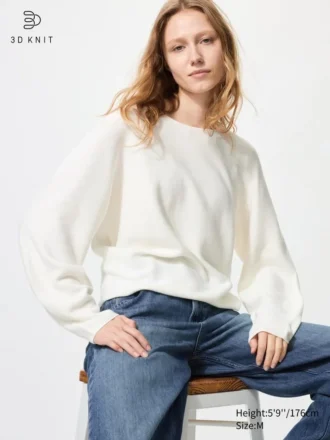 Women’s 3D Knit Cotton Volume Sleeve Sweater
