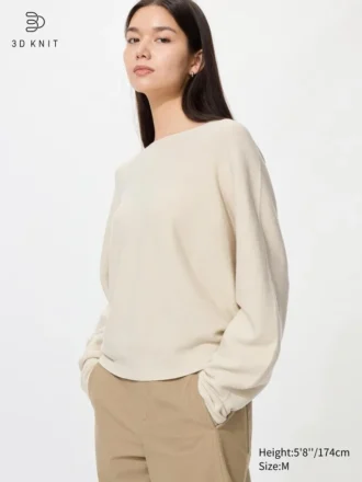 Women’s 3D Knit Cotton Volume Sleeve Sweater