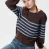 Women’s 3D Knit Cotton Volume Sleeve Sweater | Striped