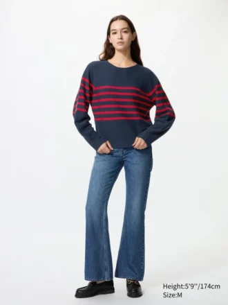 Women’s 3D Knit Cotton Volume Sleeve Sweater | Striped