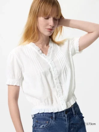 Women’s Cotton Dobby V-Neck Blouse
