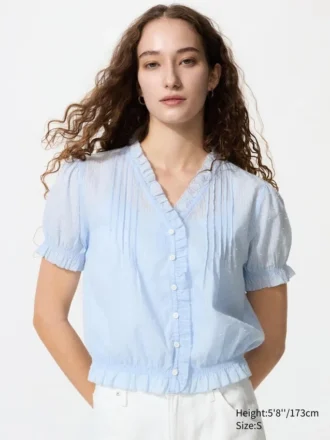 Women’s Cotton Dobby V-Neck Blouse