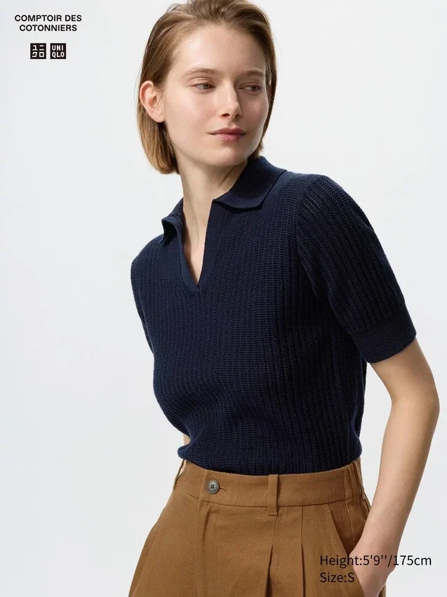 Women’s Cotton Pointelle Skipper Polo Sweater Women’s Cotton Pointelle Skipper Polo Sweater