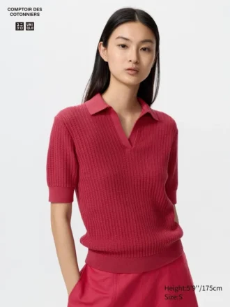 Women’s Cotton Pointelle Skipper Polo Sweater