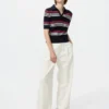 Women’s Cotton Pointelle Skipper Polo Sweater | Striped Women’s Cotton Pointelle Skipper Polo Sweater | Striped