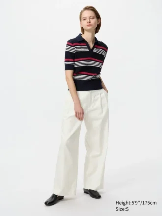 Women’s Cotton Pointelle Skipper Polo Sweater | Striped