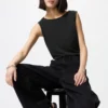 Women’s Crepe Jersey Boat Neck Sleeveless T-Shirt