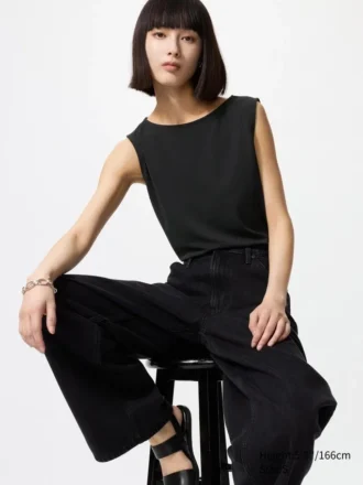 Women’s Crepe Jersey Boat Neck Sleeveless T-Shirt