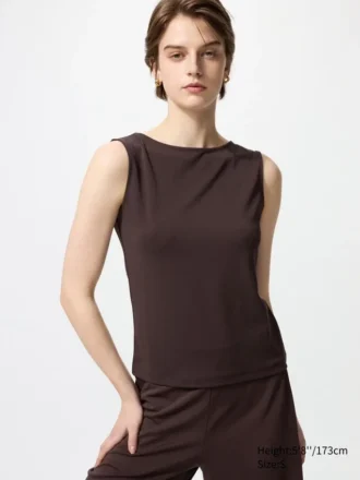 Women’s Crepe Jersey Boat Neck Sleeveless T-Shirt