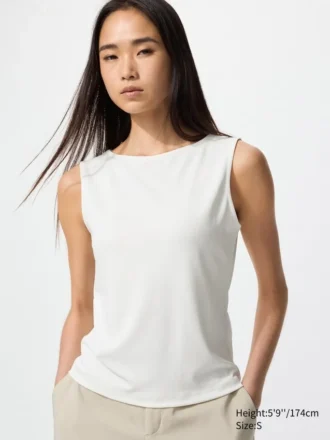 Women’s Crepe Jersey Boat Neck Sleeveless T-Shirt