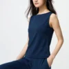 Women’s Crepe Jersey Boat Neck Sleeveless T-Shirt