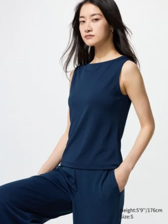 Women’s Crepe Jersey Boat Neck Sleeveless T-Shirt