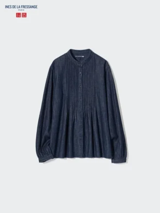 Women’s Denim Pintuck Short Sleeve Shirt
