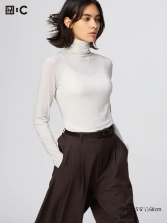Women’s Heattech Cashmere Blend T-Shirt | Extra Warm | Turtleneck