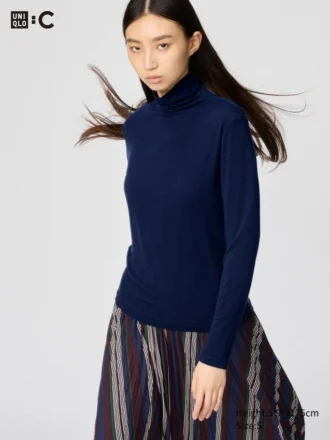 Women’s Heattech Cashmere Blend T-Shirt | Extra Warm | Turtleneck