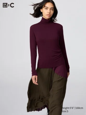 Women’s Heattech Cashmere Blend T-Shirt | Extra Warm | Turtleneck