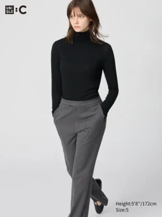 Women’s Heattech Cashmere Blend T-Shirt | Extra Warm | Turtleneck