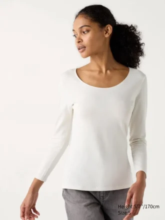 Women’s Heattech Cotton T-Shirt | Extra Warm | Scoop Neck
