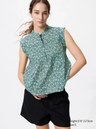 Women’s Light Cotton Pintuck Blouse | Sleeveless | Print