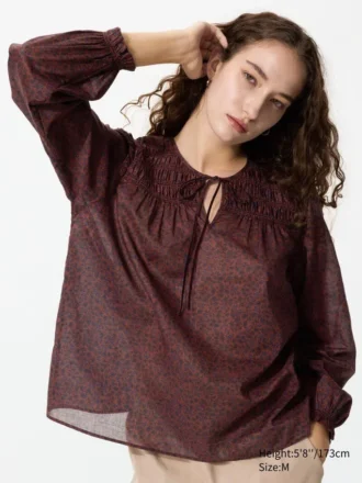 Women’s Light Cotton Shirring Blouse | Print