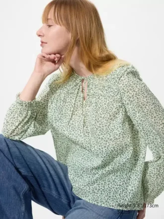 Women’s Light Cotton Shirring Blouse | Print