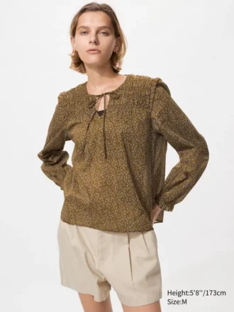 Women’s Light Cotton Shirring Blouse | Print