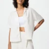 Women’s Linen Blend Open Collar Shirt | Short Sleeve