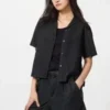 Women’s Linen Blend Open Collar Shirt | Short Sleeve