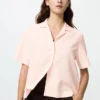 Women’s Linen Blend Open Collar Shirt | Short Sleeve