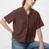 Women’s Linen Blend Open Collar Shirt | Short Sleeve