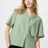 Women’s Linen Blend Open Collar Shirt | Short Sleeve
