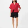 Women’s Linen Blend Open Collar Shirt | Short Sleeve
