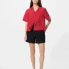 Women’s Linen Blend Open Collar Shirt | Short Sleeve