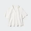Women’s Linen Blend Open Collar Shirt | Short Sleeve