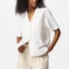 Women’s Linen Blend Open Collar Shirt | Short Sleeve | Striped