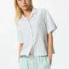 Women’s Linen Blend Open Collar Shirt | Short Sleeve | Striped