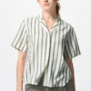 Women’s Linen Blend Open Collar Shirt | Short Sleeve | Striped