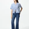 Women’s Linen Blend Open Collar Shirt | Short Sleeve | Striped