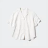 Women’s Linen Blend Open Collar Shirt | Short Sleeve | Striped