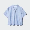 Women’s Linen Blend Open Collar Shirt | Short Sleeve | Striped