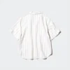 Women’s Linen Blend Open Collar Shirt | Short Sleeve | Striped