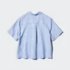 Women’s Linen Blend Open Collar Shirt | Short Sleeve | Striped