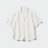 Women’s Linen Blend Open Collar Short Sleeve Shirt