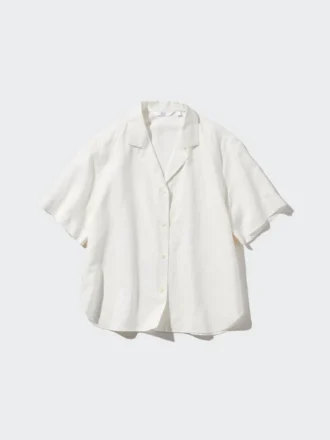 Women’s Linen Blend Open Collar Short Sleeve Shirt