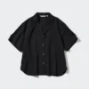 Women’s Linen Blend Open Collar Short Sleeve Shirt